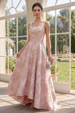 Blush A-Line Square Neck Jacquard Maxi Floral Dress