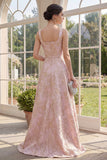 Blush A-Line Square Neck Jacquard Maxi Floral Dress