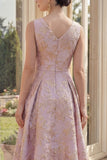 Dusty Lilac A Line Jacquard Boat Neck Midi Floral Dress