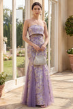 Dusty Lilac Jacquard Mermaid Strapless Floral Maxi Dress
