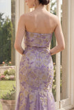 Dusty Lilac Jacquard Mermaid Strapless Floral Maxi Dress