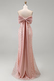 Blush Mermaid Sequin Strapless Corset Maxi Dress with Bow