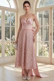 Strapless Blush Corset A Line Bowed Midi Dress