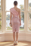 Sparkly One Shoulder Blush Bodycon Midi Dress