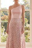 One Shoulder Blush A-Line Sequin Maxi Dress