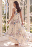 Apricot One Shoulder A Line High Low Beach Floral Dress