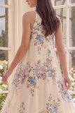 Apricot One Shoulder A Line High Low Beach Floral Dress