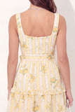 Yellow Floral Square Neck A Line Mini Graduation Dress with Belt