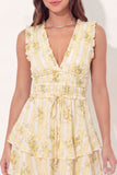 A-Line Mini Yellow Floral V-Neck Graduation Dress with Ruffles