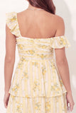 A-Line Yellow Floral Ruched Mini Graduation Dress with Ruffles