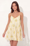 A-Line Yellow Spaghetti Straps Floral Mini Graduation Dress