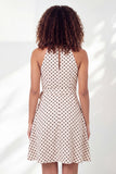 White Black Dot A-Line Halter Neck Mini Graduation Dress with Belt