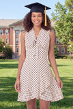 White Black Dot A-Line V-Neck Mini Graduation Dress with Ruffles