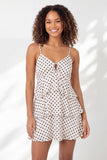 White Black Dot A-Line Tiered Spaghetti Straps Mini Graduation Dress