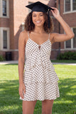 White Black Dot A-Line Tiered Spaghetti Straps Mini Graduation Dress
