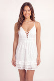 White Lace A-Line Spaghetti Straps Mini Graduation Dress