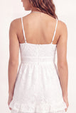 White Lace A-Line Spaghetti Straps Mini Graduation Dress