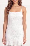 White Lace Bodycon Spaghetti Straps Mini Graduation Dress with Ruffles