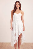 Sweetheart A-Line White Floral Corset Asymmetrical Midi Graduation Dress