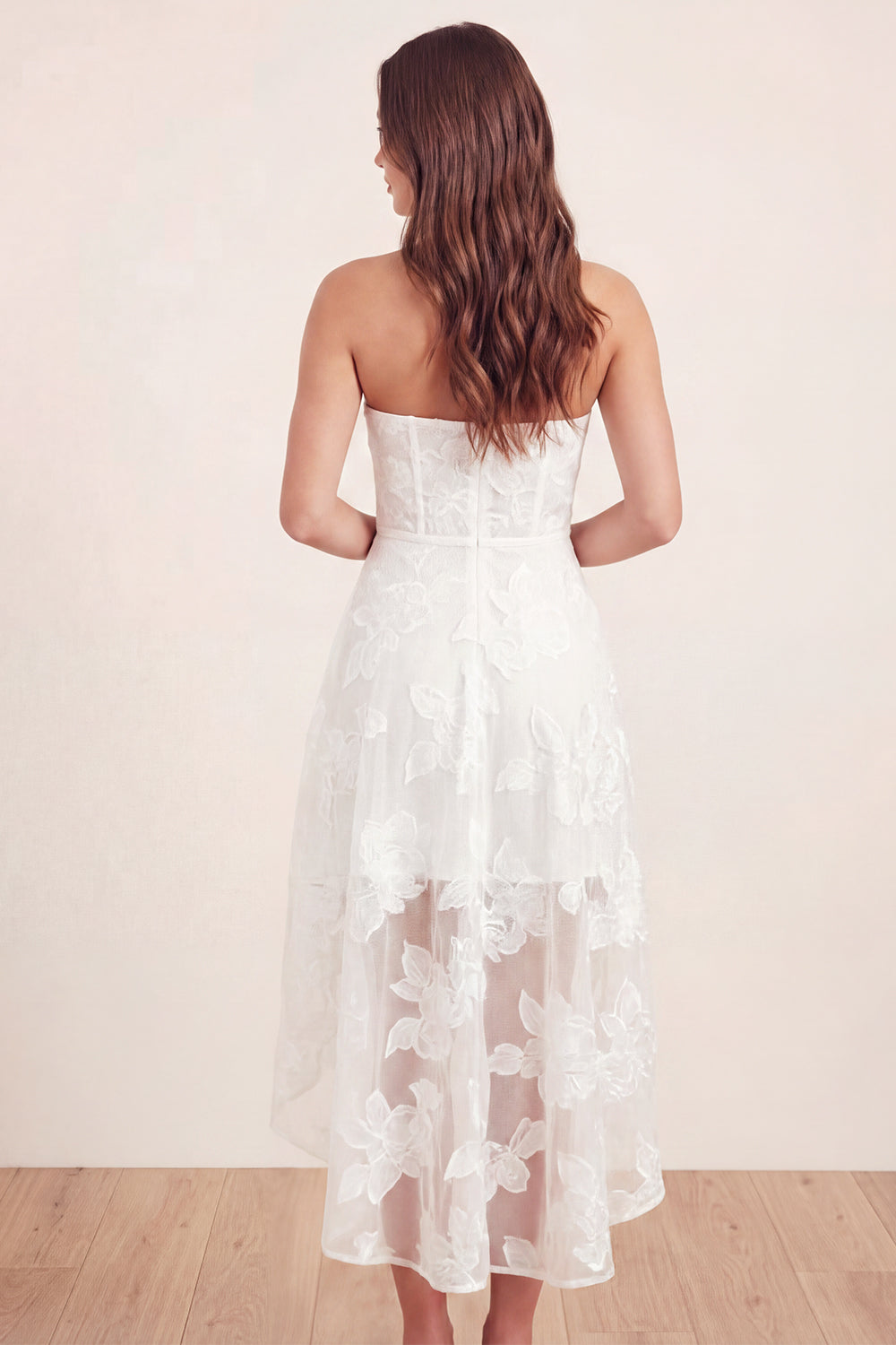 Zapaka Women White Midi Graduation Dress A-Line Floral Sweetheart