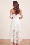 Sweetheart A-Line White Floral Corset Asymmetrical Midi Graduation Dress