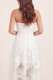 Sweetheart A-Line White Floral Corset Asymmetrical Midi Graduation Dress