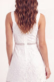 A-Line White Lace V-Neck Mini Graduation Dress