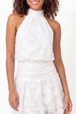 Halter Neck A-Line White Floral Mini Graduation Dress