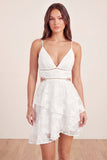 White Tiered A-Line Cut Out Floral Mini Graduation Dress