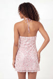 Sparkly Pink A-Line Halter Neck Sequins Mini Graduation Dress
