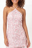 Sparkly Pink A-Line Halter Neck Sequins Mini Graduation Dress