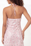 Sparkly Pink A-Line Halter Neck Sequins Mini Graduation Dress