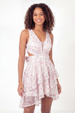 Sparkly White Pink Flower A-Line V-Neck Sequins Mini Graduation Dress with Bow