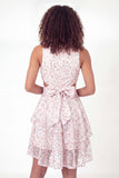 Sparkly White Pink Flower A-Line V-Neck Sequins Mini Graduation Dress with Bow