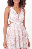 Sparkly White Pink Flower A-Line V-Neck Sequins Mini Graduation Dress with Bow