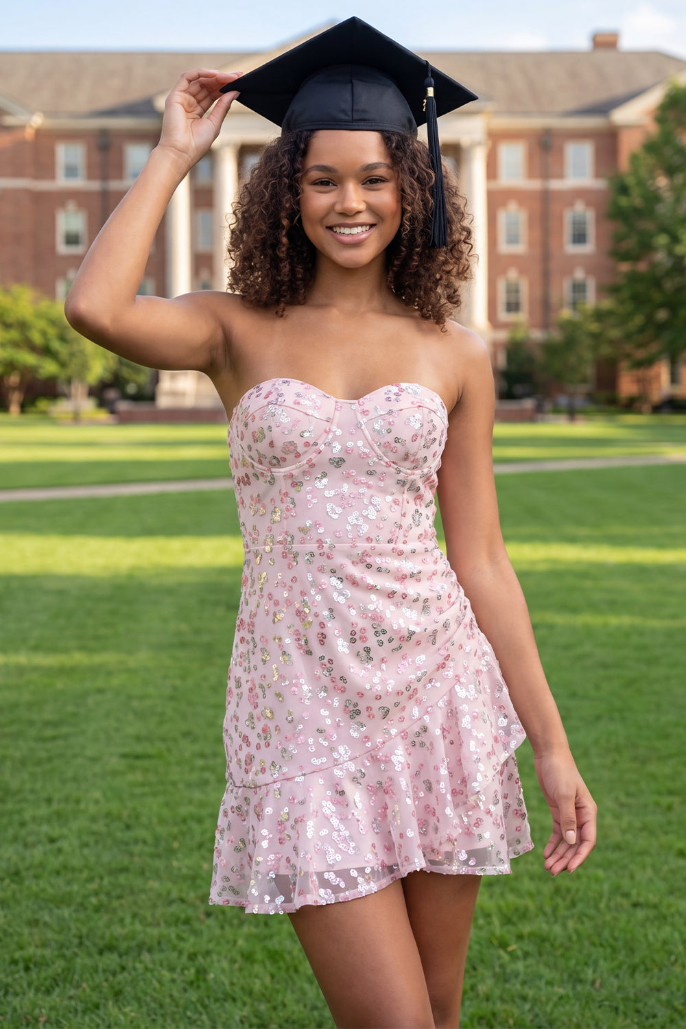 Zapaka Women Pink Mini Graduation Dress with Ruffles Sparkly A-Line Sequins Sweetheart Bachelorette Party Dress, Pink / US10 Zapaka Women Pink Mini Graduation Dress with Ruffles Sparkly A-Line Sequins Sweetheart Bachelorette Party Dress, Pink / US10
