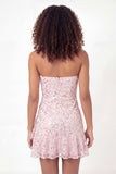Sparkly Pink Sweetheart A-Line Sequins Mini Graduation Dress with Ruffles