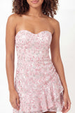 Sparkly Pink Sweetheart A-Line Sequins Mini Graduation Dress with Ruffles