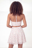 Sparkly 2 Piece White Pink Flower Halter Neck A-Line Sequins Mini Graduation Dress