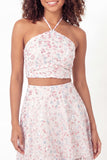 Sparkly 2 Piece White Pink Flower Halter Neck A-Line Sequins Mini Graduation Dress