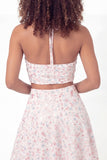 Sparkly 2 Piece White Pink Flower Halter Neck A-Line Sequins Mini Graduation Dress