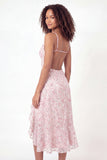 Sparkly Pink V-Neck A-Line Sequins Midi Graduation Dress with Slit