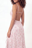 Sparkly Pink V-Neck A-Line Sequins Midi Graduation Dress with Slit