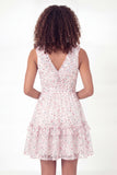 Sparkly White Pink Flower V-Neck A-Line Sequins Mini Graduation Dress with Belt