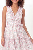 Sparkly White Pink Flower V-Neck A-Line Sequins Mini Graduation Dress with Belt
