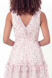 Sparkly White Pink Flower V-Neck A-Line Sequins Mini Graduation Dress with Belt