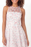 Sparkly White Pink Flower Illusion Neck A-Line Sequins Mini Graduation Dress
