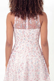 Sparkly White Pink Flower Illusion Neck A-Line Sequins Mini Graduation Dress