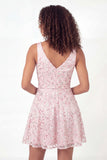 Sparkly Pink V-Neck A-Line Sequins Mini Graduation Dress