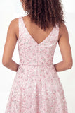 Sparkly Pink V-Neck A-Line Sequins Mini Graduation Dress